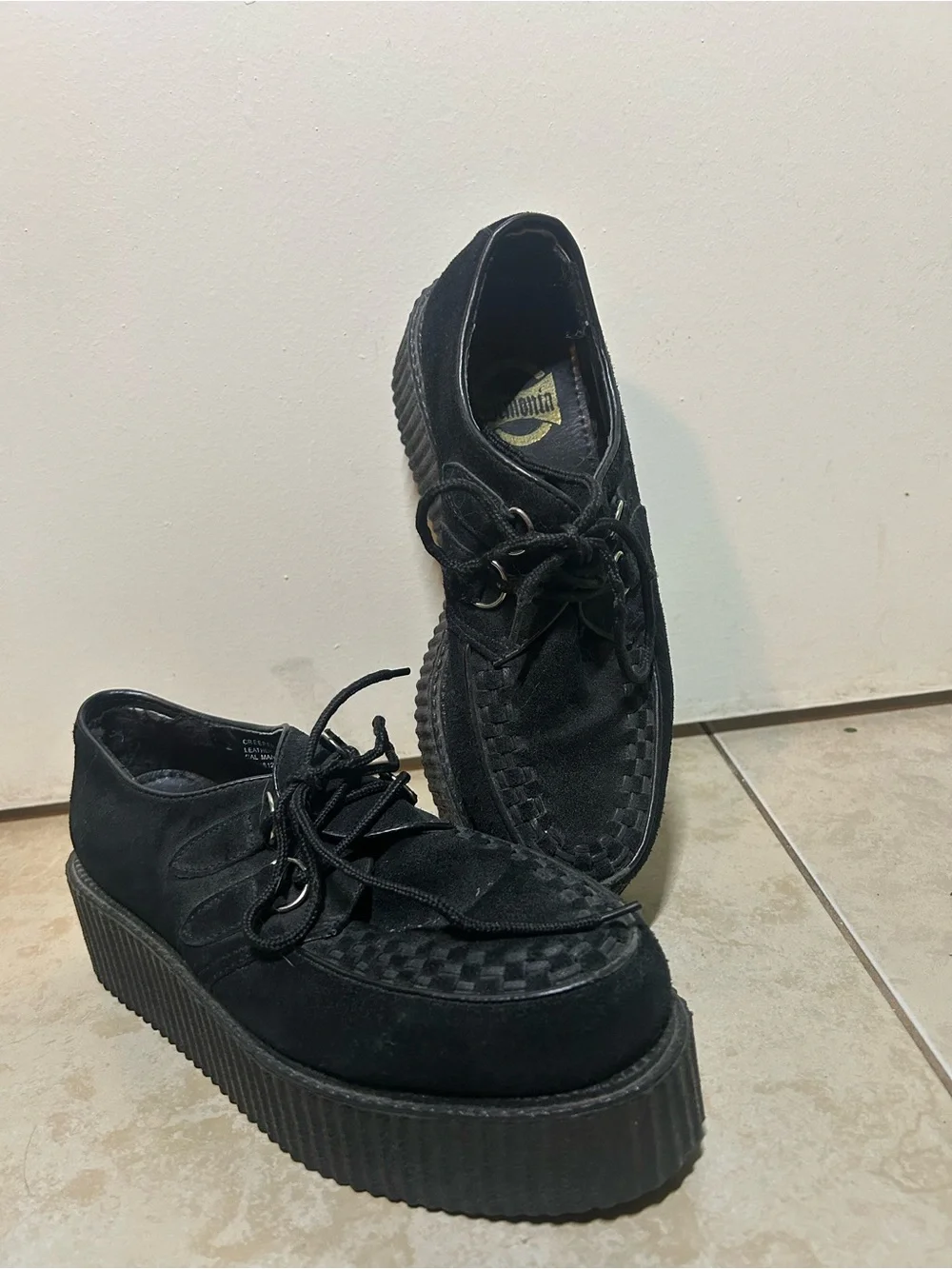 Black Platform Creeper Lace-Up Demonias Shoes